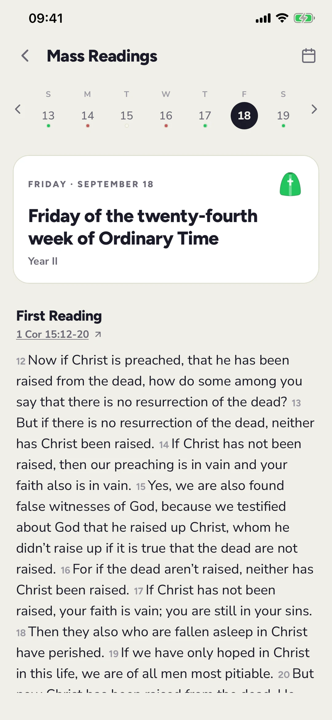 Today's Mass readings, with the liturgical day and its color